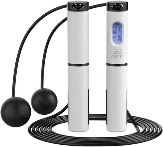 Corde à Sauter Sans Fil Intelligente – Compteur De Sauts Et Calories, 2 Modes (cordée Ou Lestée), Longueur Réglable 260-300 Cm – Poignées Antidérapantes