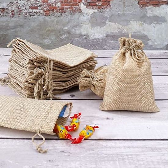 24 Sachets En Jute Avec Cordon - Sacs Cadeaux Réutilisables - Étiquettes Cœur Incluses - 9x12 Cm