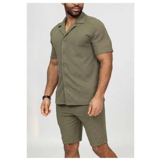 Ensemble Short Chemise Homme Vert 100% Polyester Poches
