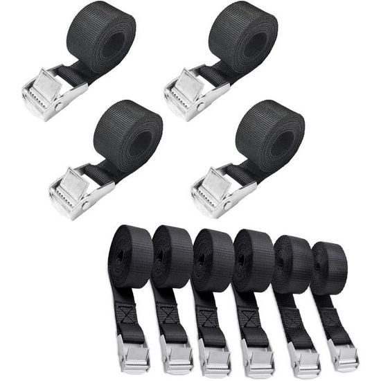 Lot De 10 Sangles à Cliquet VIDETOL 6m X 25mm - Charge Max 800kg, Polyester Résistant - Pour Arrimage Voiture, Remorque, Bagages