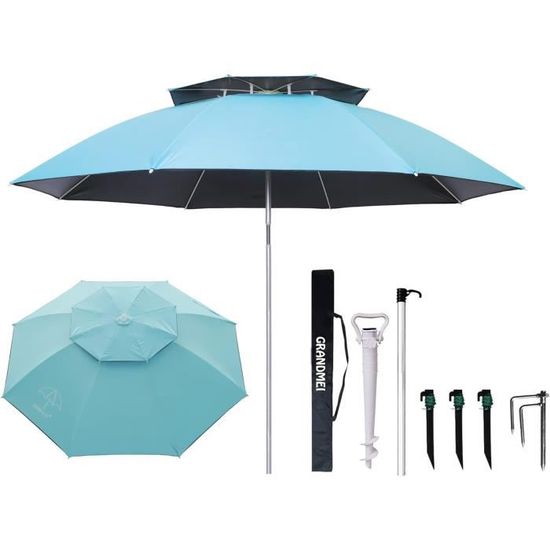 Abba Pato Parasol De Plage De 2,1 M Avec Ancre De Sable, Bouton Poussor Nclnable Et Sac De