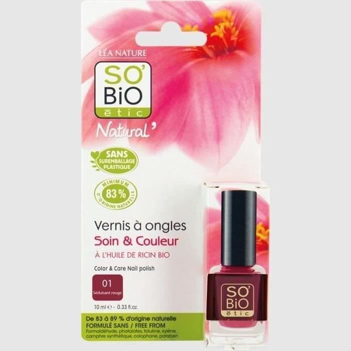 Sobio Etic Vernis à Ongles à Lhuile De Ricin Bio Rouge Séduisant 10 Ml