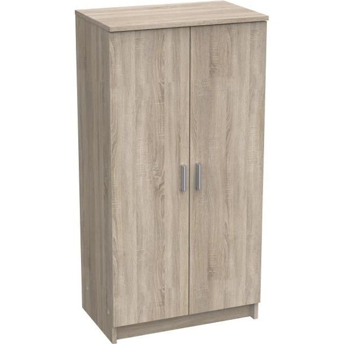 Armoire multi usages - Armoire auxiliaire à 2 portes Range chaussures - L55xP36xH108cm - Décor chêne -DEMEYERE