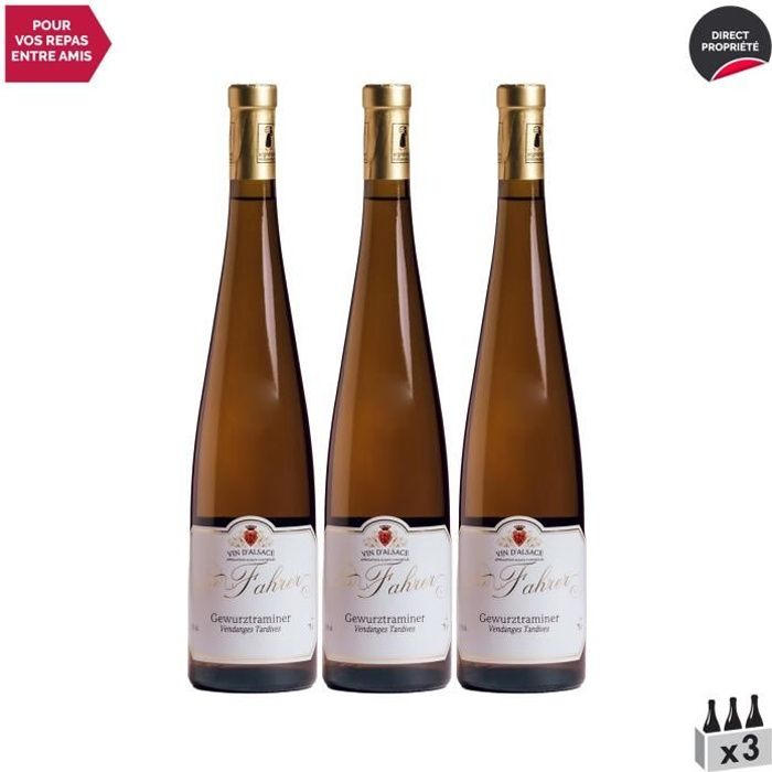 Alsace Vendanges Tardives Gewurztraminer Blanc 2019 - Lot de 3x75cl - Domaine Sylvie Fahrer et Fils - Vin AOC Blanc d' Alsace