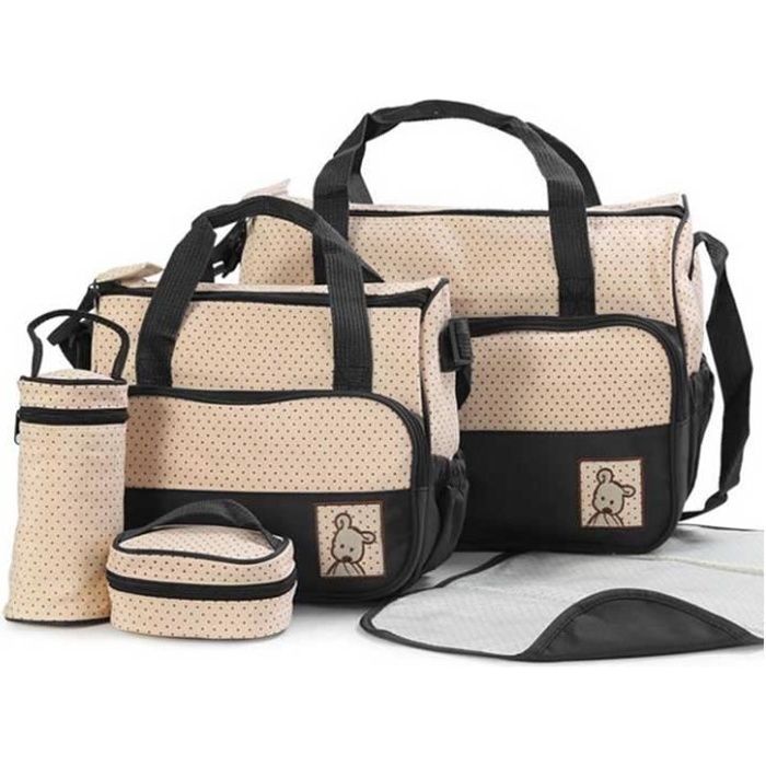 LYT® Set de 5pcs Sac à Main Langer Bébé Maman pour Promenade Voyage Noir