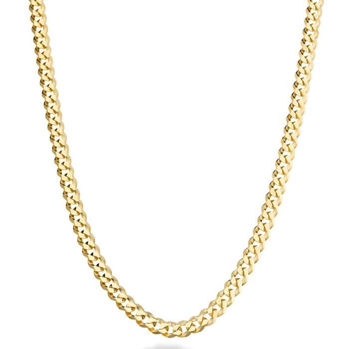 Collier DGKBS chaîne gourmette à maillons cubains en diamant massif de 5 mm en or massif 18 carats sur argent sterling pour hommes,