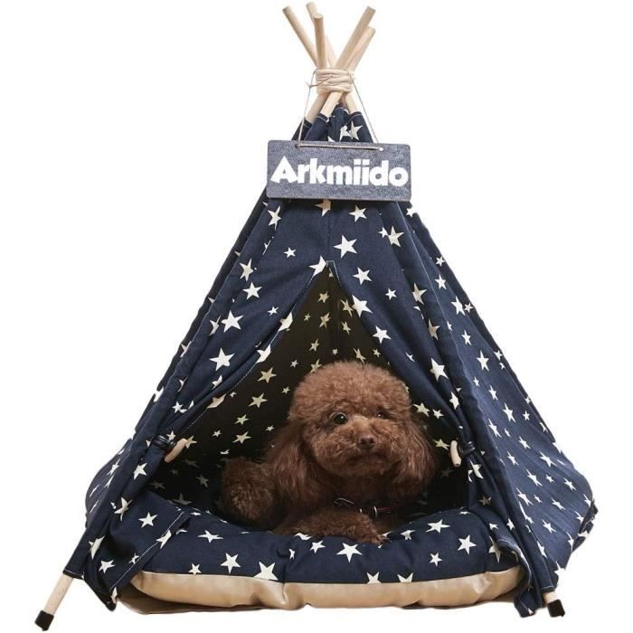 Arkmiido Tente pour Animaux avec Coussin, Maison en toile pour Chien et Chat, Tipi pour animaux de compagnie avec coussin 60cm, Inté
