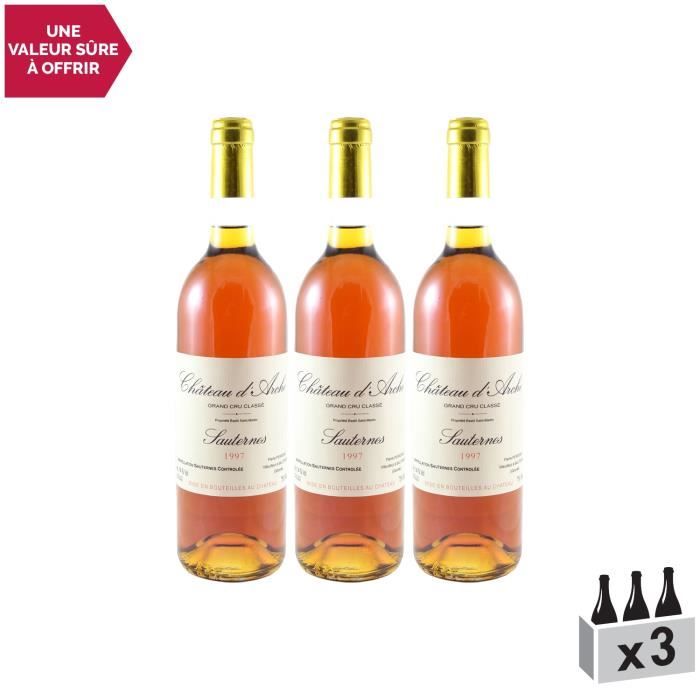 Château d'Arches AOC Sauternes 2ème Grand Cru Classé Blanc 1997 - Lot de 3x75cl - Vin Doux AOC Blanc de Bordeaux - Cépages