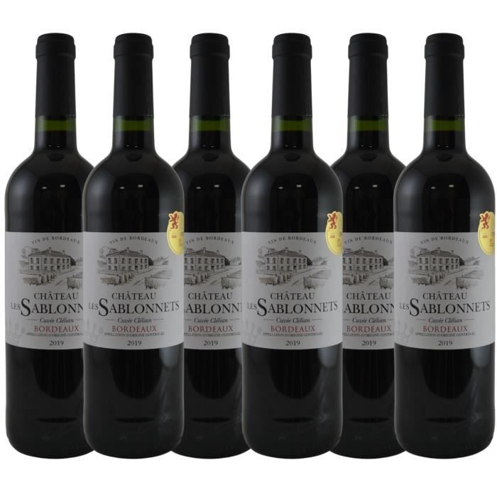 Château Les Sablonnets Cuvée Clélian 2019 - AOC Bordeaux - Vin rouge de Bordeaux - lot de 6 bouteilles 75 cl