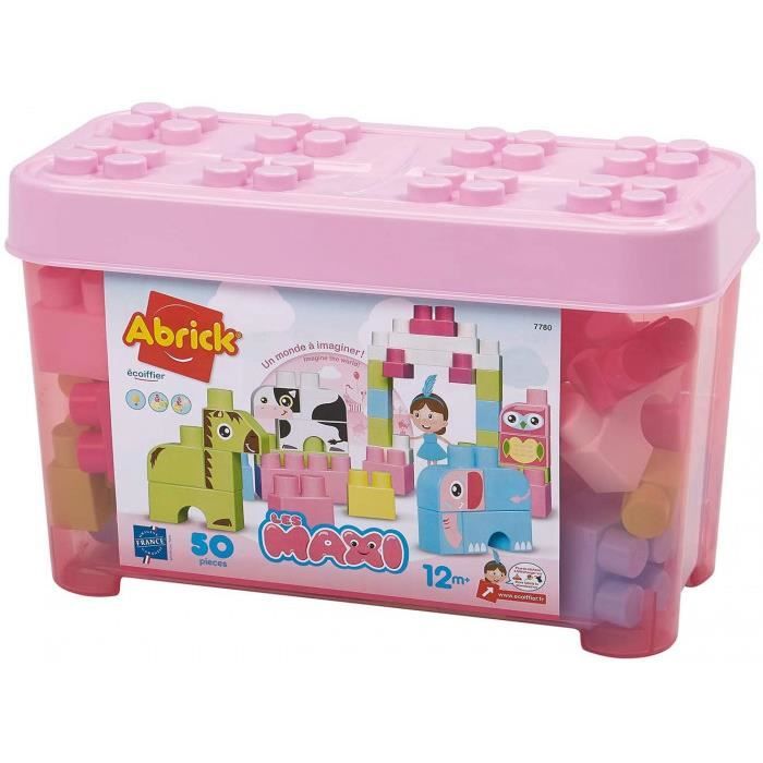 Jouets Ecoiffier -7780 - Baril Rose + Briques À Empiler Animaux Abrick Maxi – Jeu De Construction Pour Enfants – 50 Pièces – Dès 12