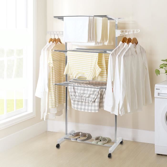 Blanc-Sechoir à Linge 3 niveaux d'étendage modulables