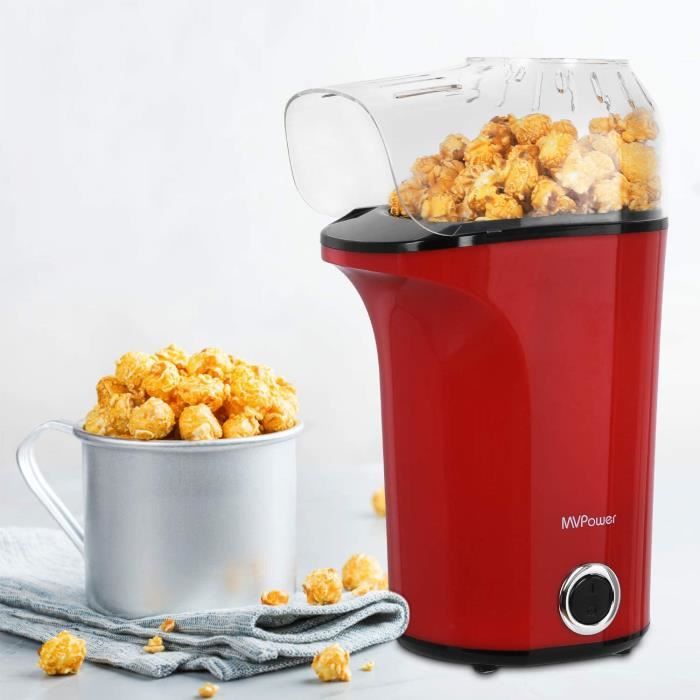 MVPower Machine à Popcorn Electrique 1400W, Popcorn Popper Antiadhésif, Air Chaud sans Huile, avec Couvercle Amovible, Protection co