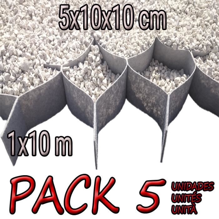 Stabilisateur de Gravier - Pack 5 - 50m2 - 5cm Hauteur (10x10cm) - 1x10m