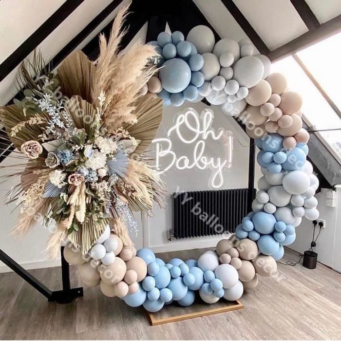 Objets décoratifs,Ballons en arc en guirlande, Kit de bricolage, Macaron bleu gris, peau rétro, pour fête d'anniversaire - Type SET