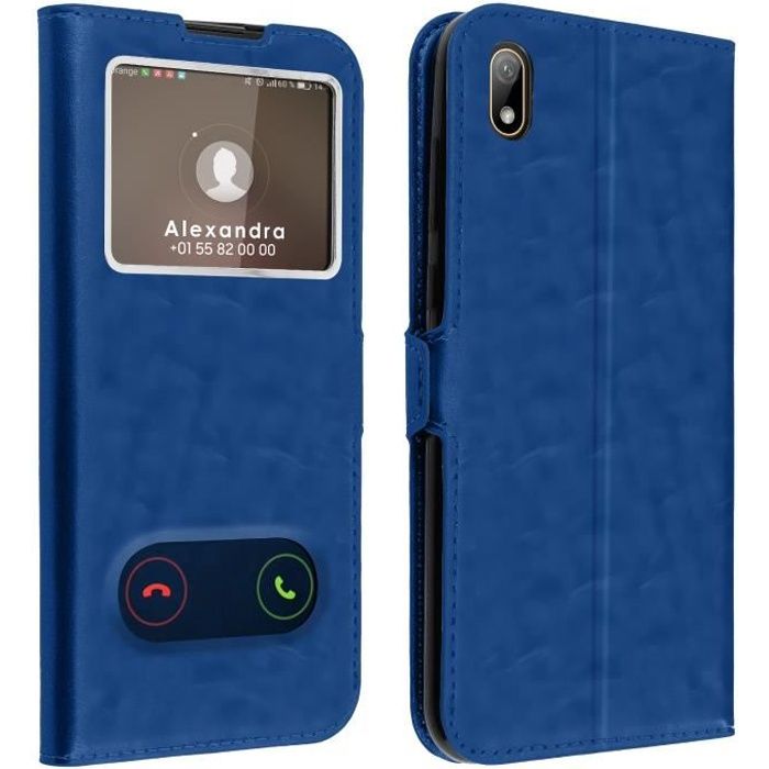 Housse Huawei Y5 2019 Protection Double Fenêtre Fonction Stand Bleu