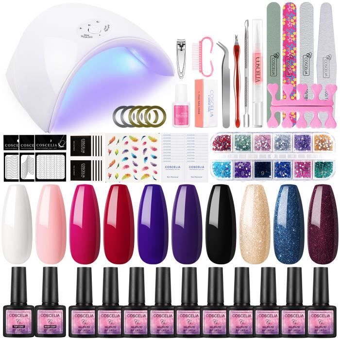 Kit Vernis Gel Semi Permanent 10pc 36W Lampe UV/LED Gel Polish Soak Off Gel UV/LED Top Coat Base Coat Lime Nail Art Decors Manucre