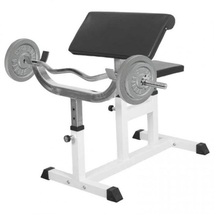 Banc de musculation curl pour entrainer les biceps + Barre EZ + 2 x 10kg et 2 x 5kg en fonte