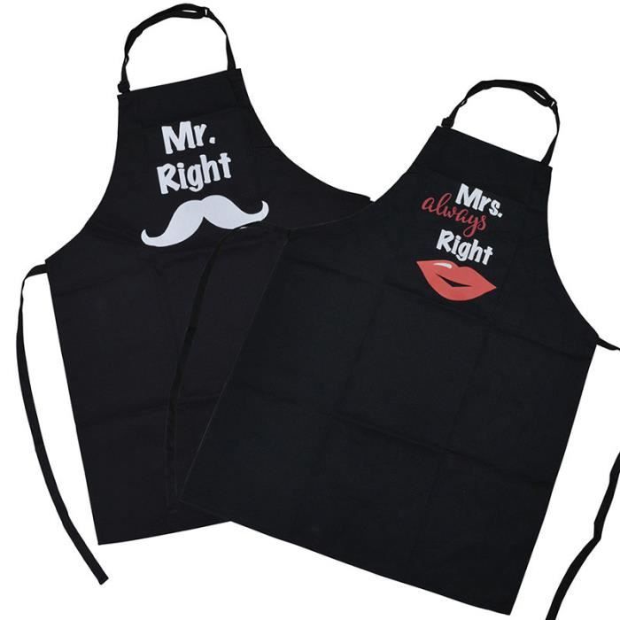 Lot de 2 Tabliers de Cuisine en Polyester et Coton Couleur Unie Imprime