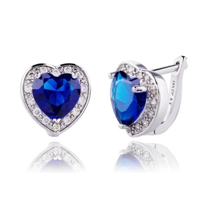Boucles D'Oreilles - Coeur De L'Océan - Titanic - Argenté - Bleu