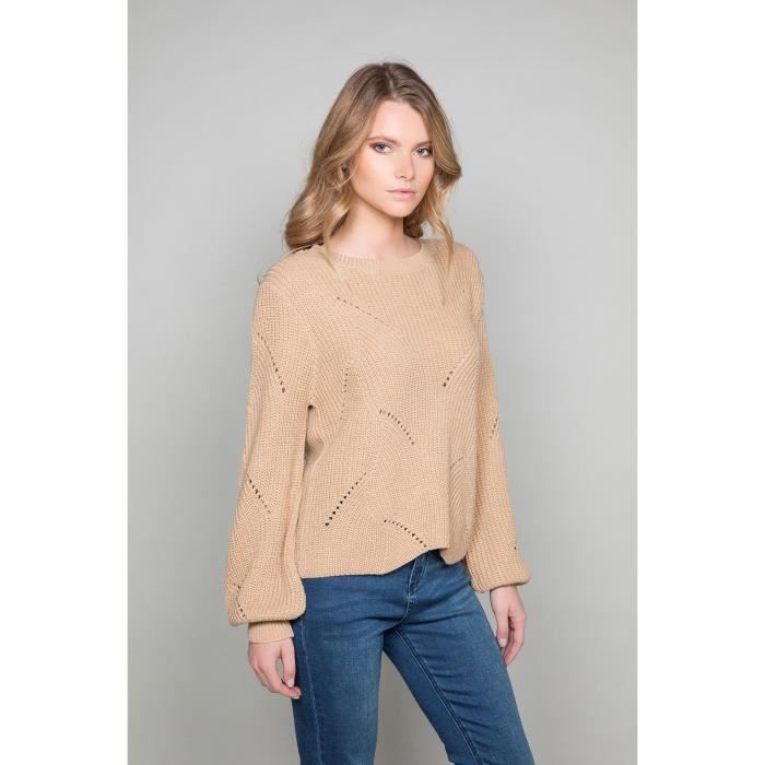Pull ajouré à manches ballons ORLANE - Couleur - Beige, Taille - L