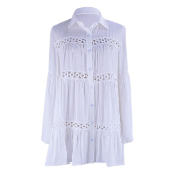 DAMILY® Robe de plage Blouse de plage Cardigan de plage Ample Coton - Blanc