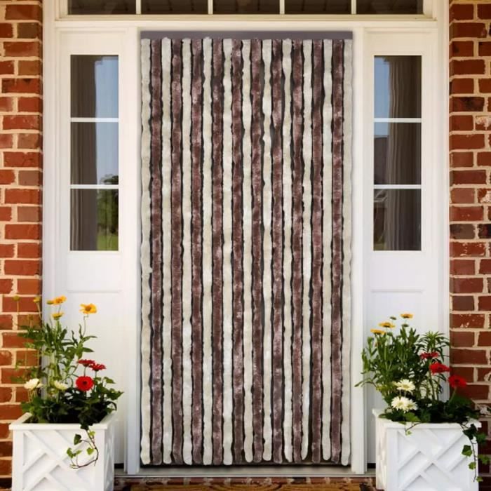 Rideau de porte chenille brun et beige 100 x 220 cm