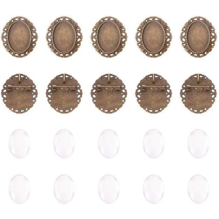 Lot de cabochons Pandahall en alliage - Verres et supports à cabochon pour image de portrait Pour femme Antique Bronze 25 mm
