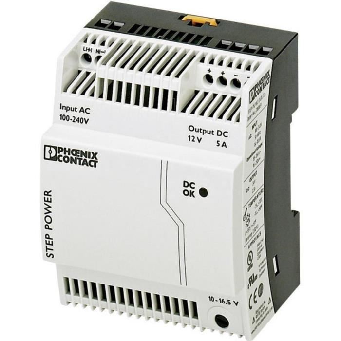Bloc d'alimentation à découpage pour rails DIN 12 V/DC / 5 A / 60 W Phoenix Contact STEP-PS/1AC/12DC/5