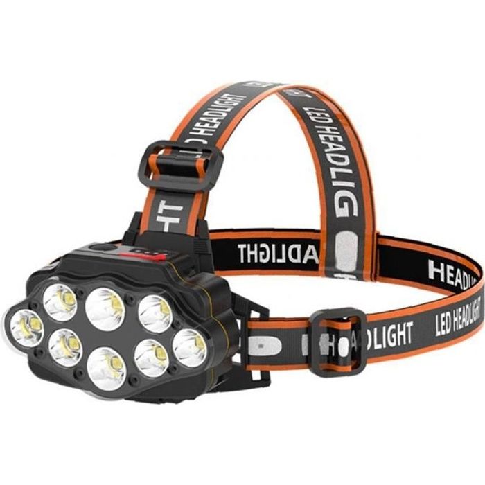 Lampe frontale 8 LED Lampe frontale Rechargeable Etanche pour Cyclisme Escalade Randonnée