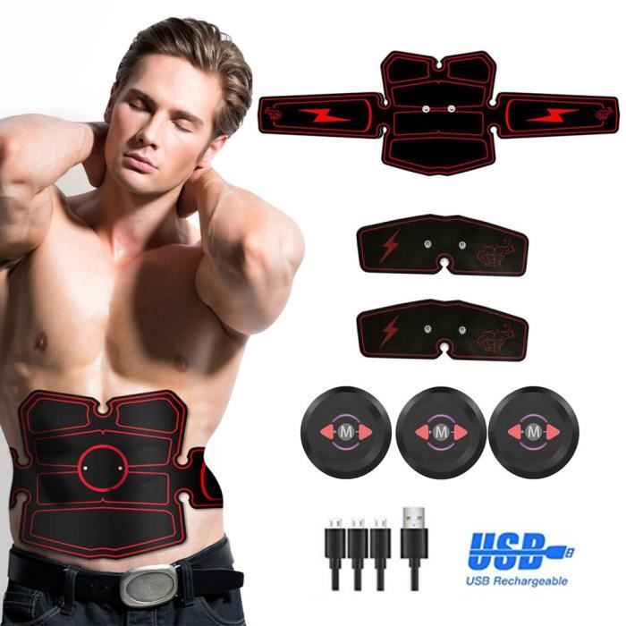 Electrostimulateur Musculaire USB Rechargeable, Ceinture Abdominale Stimulateur EMS Appareil Abdominal Musculation