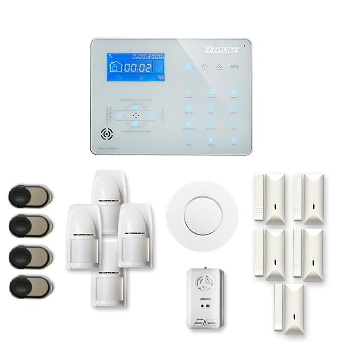 Alarme maison sans fil ICE-B 4 à 5 pièces mouvement + intrusion + détecteur de fumée + gaz - Compatible Box