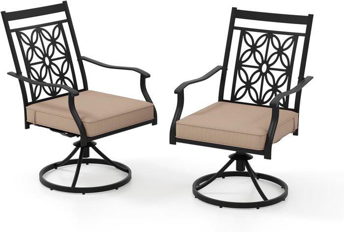 goplus lot de 2 chaises jardin pivotantes 70x60x92 cm charge 150 kg-coussin d'assise souple-dossier incurvé & accoudoir ergonomique