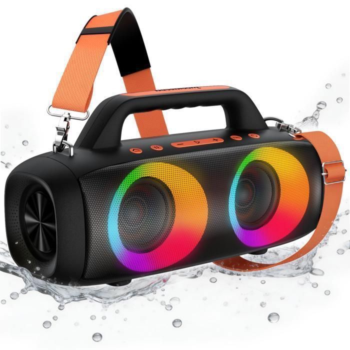 VEATOOL Enceinte Nomade Bluetooth 6.0 80W Puissante Basse+ Appairage Stéréo 24H IPX6 Etanche USB/TF Haut-parleur Portable RGB