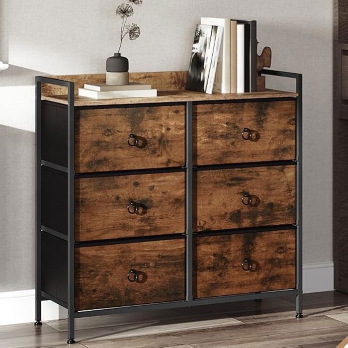 Commode Chambre WOLTU - Plateau robuste - 6 Tiroirs en Tissu - Marron Rustique+Noir W0ITT0115 Commode Chambre WOLTU - Plateau robuste - 6 Tiroirs en Tissu - Marron Rustique+Noir W0ITT0115
