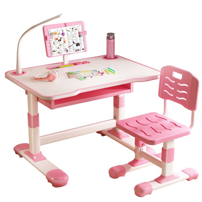 Ensemble bureau et chaise pour enfants, bureau d'étude pour enfants à hauteur réglable, table de devoirs avec étagère et grands tiroirs, bureau de princesse préscolaire pour garçons et filles de 3 ans