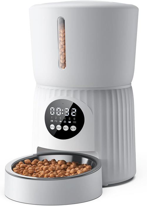 Meilleurs prix pour 4L Distributeur Croquettes Chat Automatique,Mangeoire Pour Chat Chien Avec Gamelle En Acier Inoxydable,Minuterie Programmable Et E