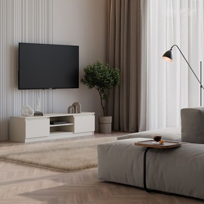 Meuble TV MALMO 140 cm Cachemire - 2 armoires latérales fermées - design moderne