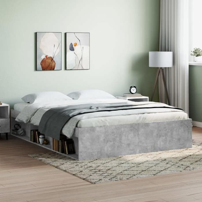 SALE 2025Structure/Cadre de lit - Lit 2 personnes - gris béton - 140x190 cm 51.88 Kg 4003