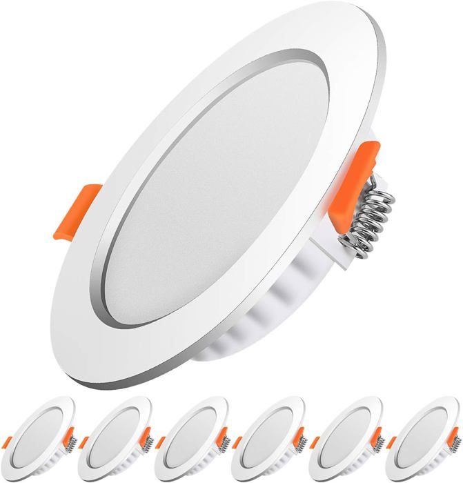Spot LED Encastrable Extra Plat Rond Ultra Slim Downlight 7W Incandescence 230V Blanc Chaud 3000K Lot de 6
