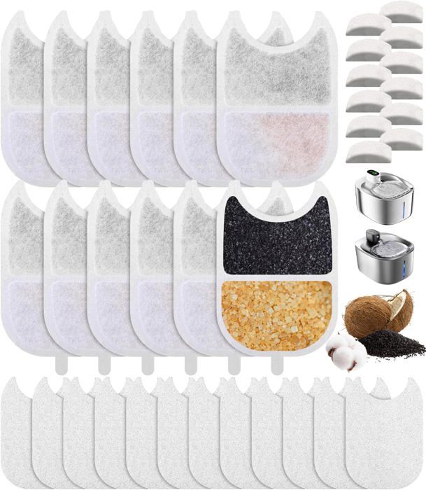 Filtre Fontaine Eau Chat Lot De 8 Filtres Pour Fontaine à Eau - Triple Couche Charbon Actif - Pour Chats Et Fontaines Filtre Fontaine Eau Chat Pixi