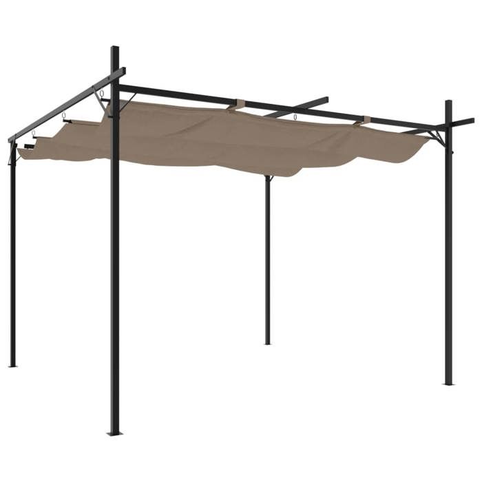 VENTE-FLASH Résistante aux UV/Anti-UV Pergola - avec toit rétractable taupe 295x292x230 cm(137558)ZLH