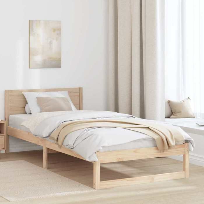 vidaXL Cadre de lit avec tête de lit Naturel 90 x 200 cm Pin massif 873289