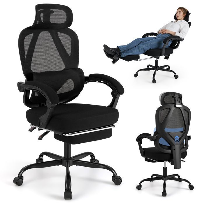 COSTWAY Chaise de Bureau à 5 roulettes avec Dossier Capitonné, Fauteuil COSTWAY Chaise de Bureau à 5 roulettes avec Dossier Capitonné, Fauteuil