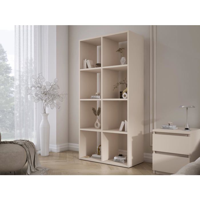 Bibliothèque à 8 compartiments – cachemire – 147 × 74 × 30 cm verticale ou horizontale