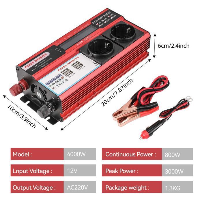Convertisseur 12V Vers 220V 300W Max - Onduleur Avec Prise Allume-Cigare Et USB - Pour Voiture, Camping
