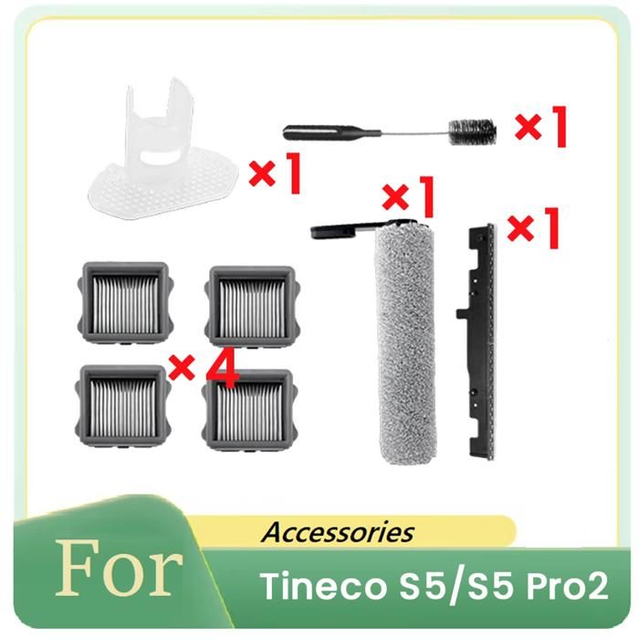 DianSung Kit Accessoires Tineco Floor One S5 - 2 Rouleaux Brosse + 2 Filtres HEPA