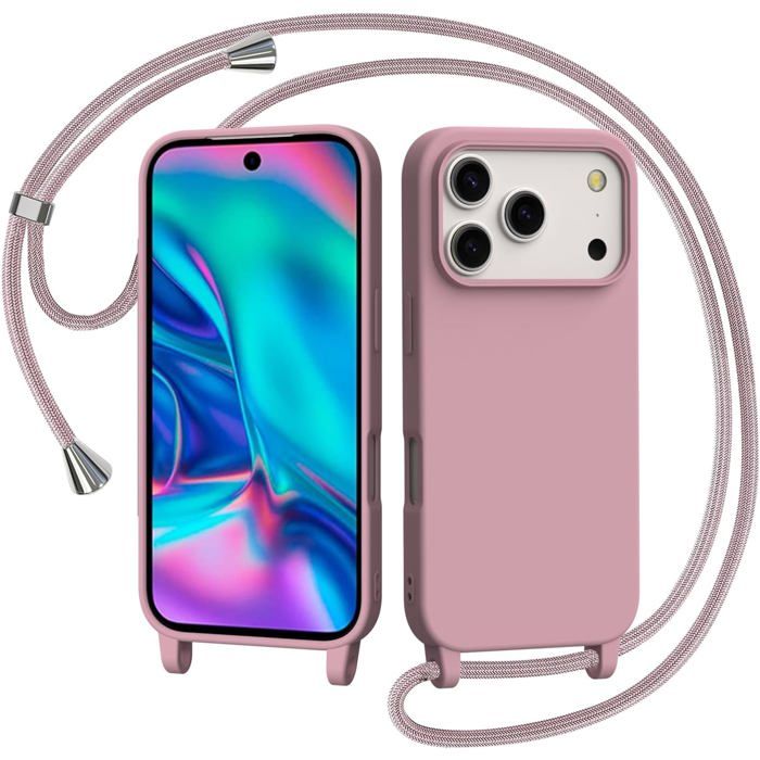 Housse IPhone 17 Pro Max Avec Cordon Réglable - étui Silicone Antichoc Avec Sangle Cou - Couleur Violet - 7