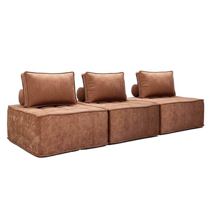 Canapé modulable 3 places en tissu avec coussins terracotta L 255 cm Tiby Oviala Canapé modulable 3 places en tissu avec coussins terracotta L 255 cm Tiby Oviala