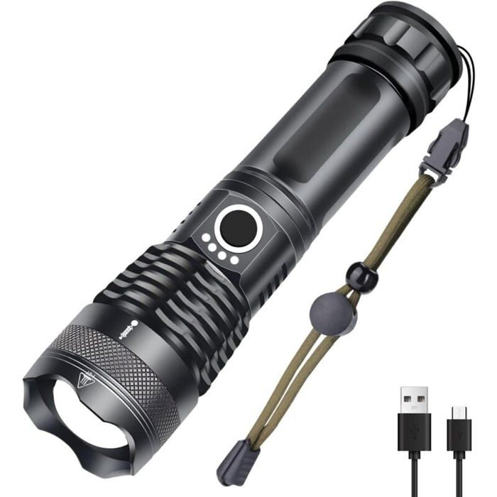 Lampe de poche torche LED rechargeable par USB extra puissante 1000 lumens XHP50 5 modes IP65 zoom militaire étanche pour camping