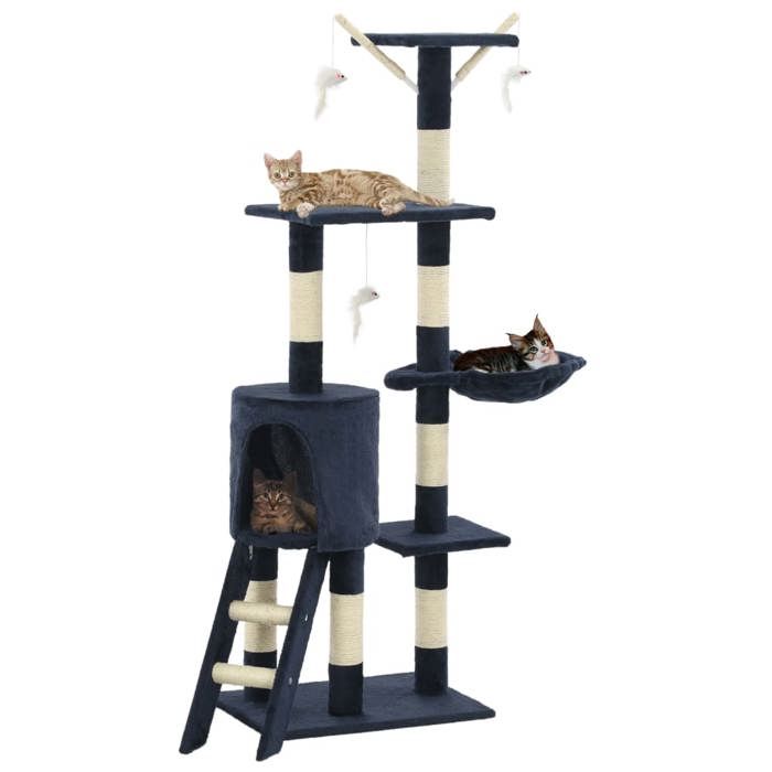 Arbre à chat - vidaXL - 138 cm - Bleu foncé - Sisal - Jouets souris